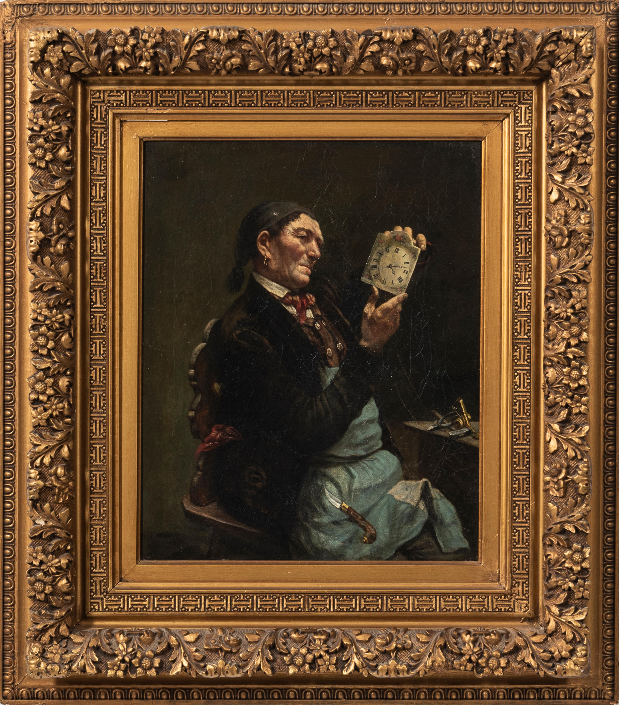 OIL ON CANVAS OF A CLOCKMAKER