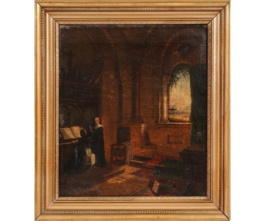 Oil on canvas of an interior church