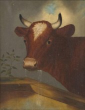 OIL ON CANVAS OF DRINKING COWA