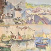 Oil on canvas of European moun