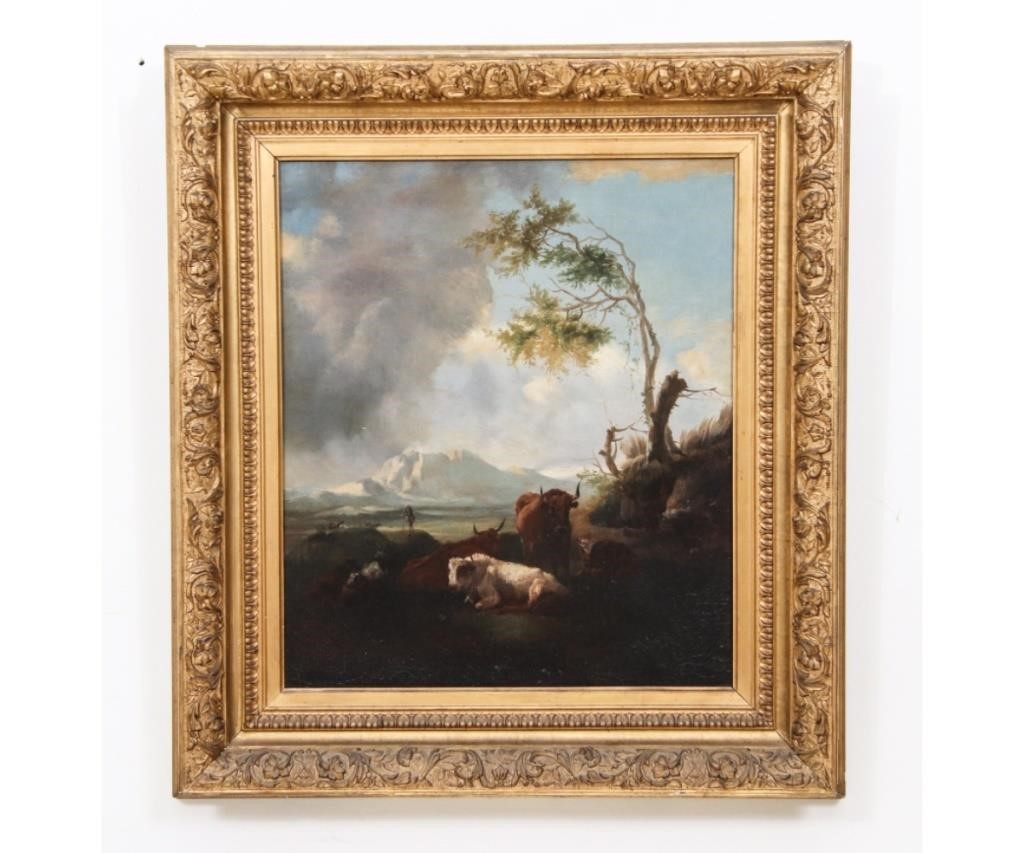 Oil on canvas of long horn cattle