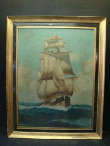 Oil on Canvas of Sailing Ship. No