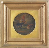 Oil on canvas of three chicks