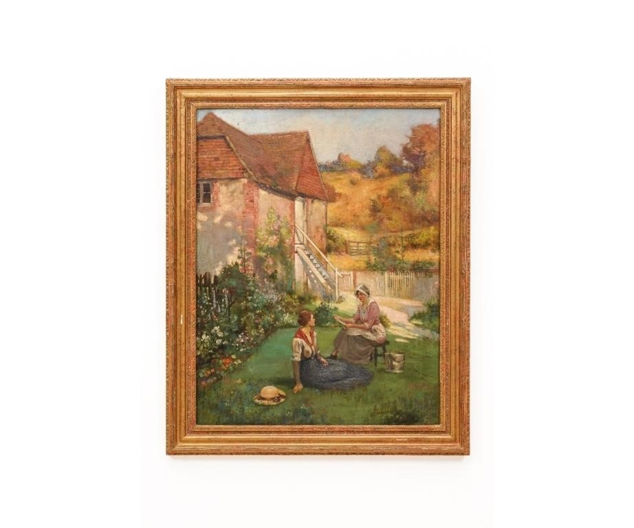 Oil on canvas of two women in a