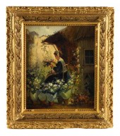 OIL ON CANVAS OF WOMAN IN GARD