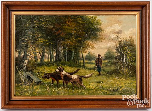 OIL ON CANVAS OF YOUNG HUNTER AND