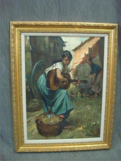 Oil on Canvas of Young Girl Playing