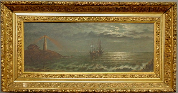 Oil on canvas painting of a moonlit