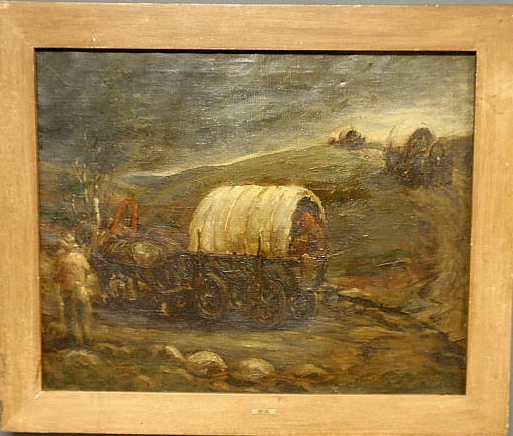 Oil on canvas painting of a wagon