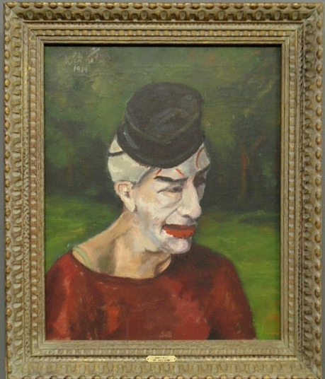 Oil on canvas portrait of a clown