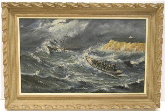 Oil on canvas primitive marine