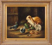OIL ON CANVAS, RABBITS AND PIG