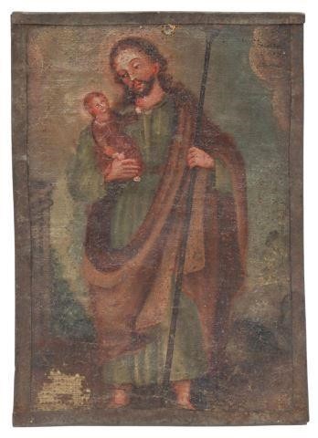 OIL ON CANVAS RETABLO, SAINT JOSEPH