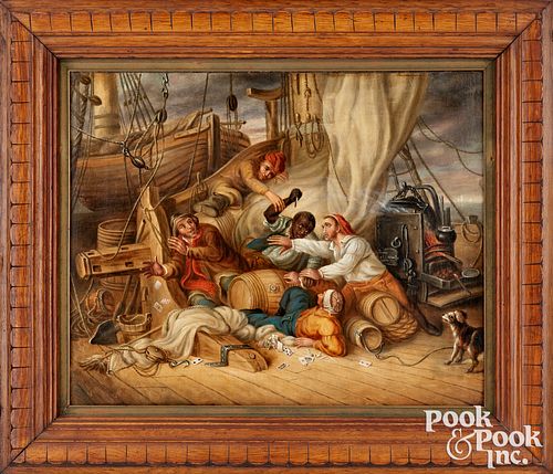 OIL ON CANVAS SAILORS FIGHTING OVER