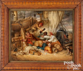 OIL ON CANVAS SAILORS FIGHTING