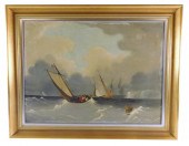 OIL ON CANVAS SEASCAPE WITH TW