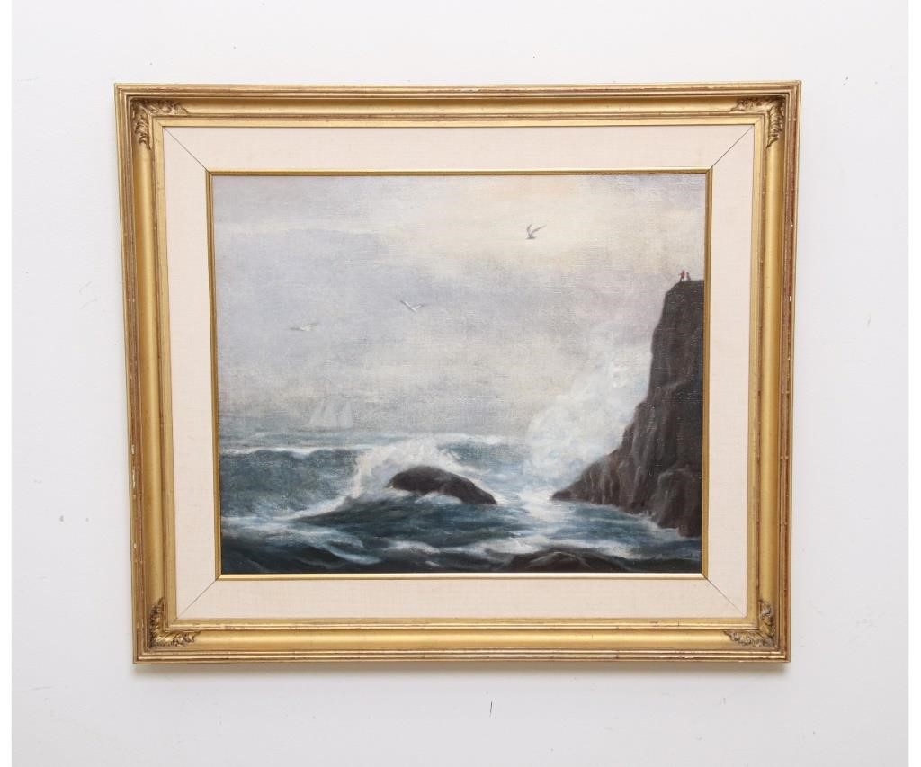 Oil on canvas seascape with gulls