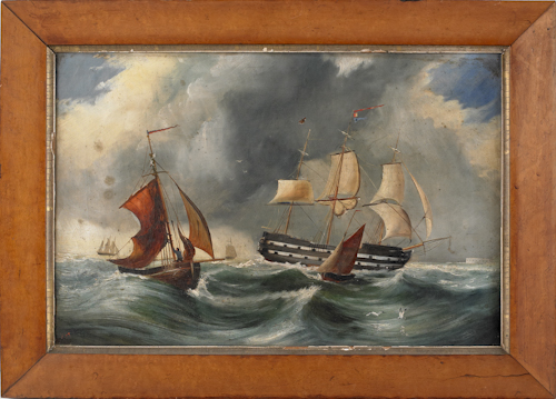 Oil on canvas ship painting 19th c.