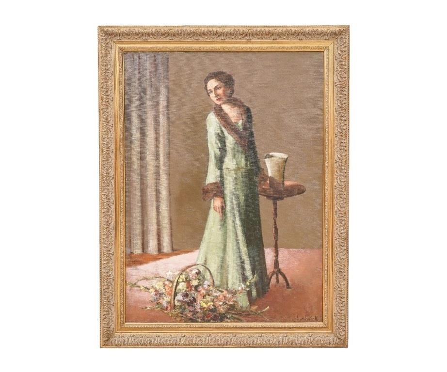 Oil on canvas society portrait of a