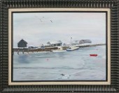 OIL ON CANVAS "STEAMBOAT WHARF