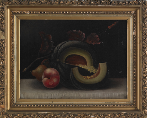 Oil on canvas still life of fruit
