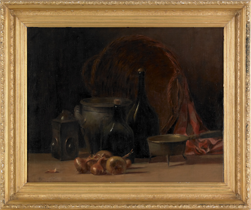 Oil on canvas still life of wine