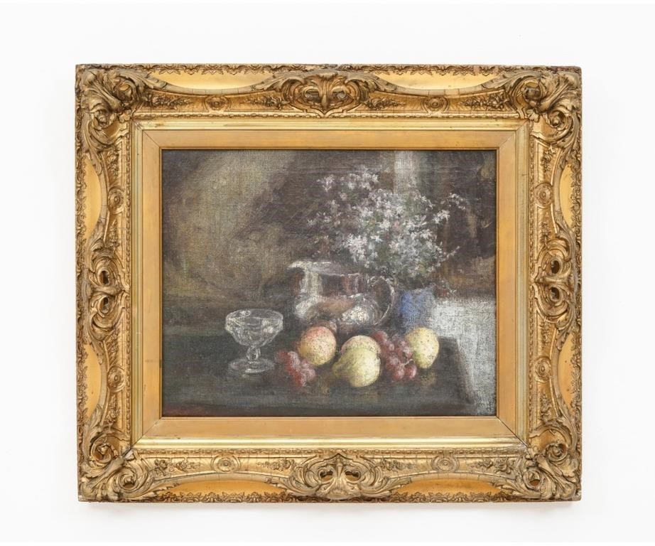 Oil on canvas still life of