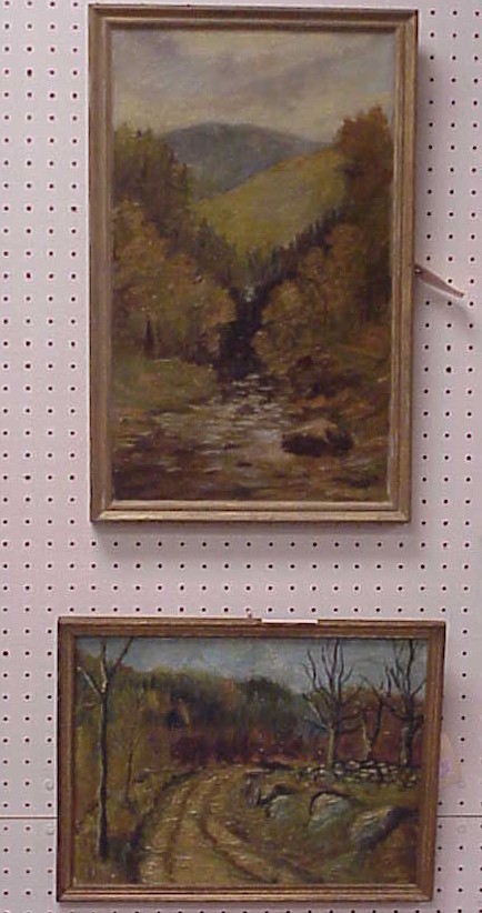 Oil on canvas  stream and trees 