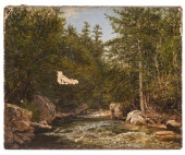OIL ON CANVAS STREAM IN FOREST