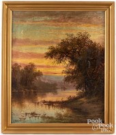 OIL ON CANVAS SUNSET LANDSCAPE