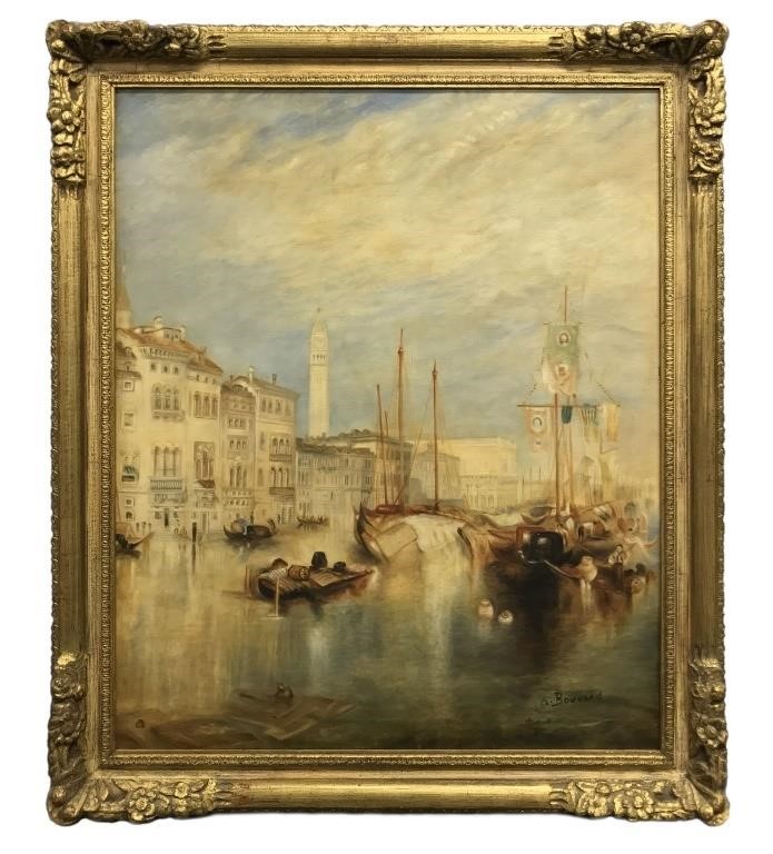 Oil on canvas Venetian canal scene,