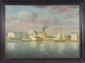 OIL ON CANVAS VIEW OF AN AMERI