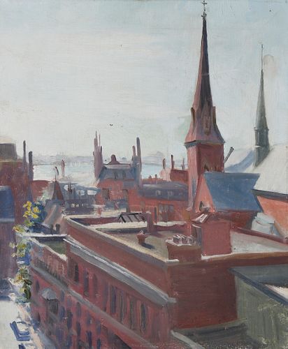 OIL ON CANVAS, "VIEW OF BEACON HILL