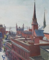 OIL ON CANVAS, "VIEW OF BEACON
