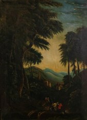 OIL ON CANVAS VILLAGE LANDSCAP