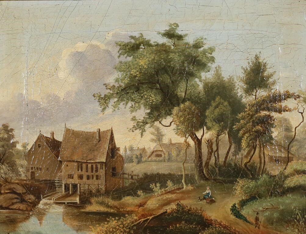 OIL ON CANVAS VILLAGE SCENEOil on