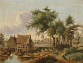 OIL ON CANVAS VILLAGE SCENEOil