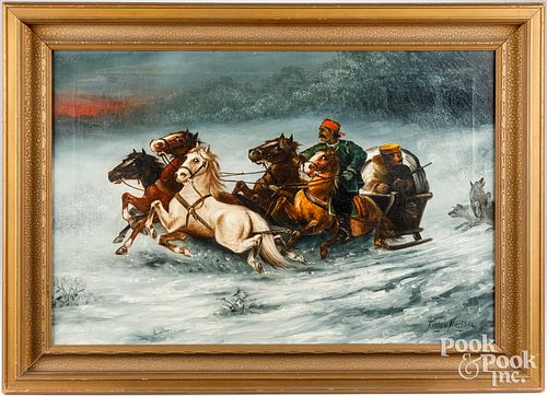OIL ON CANVAS WINTER LANDSCAPE WITH