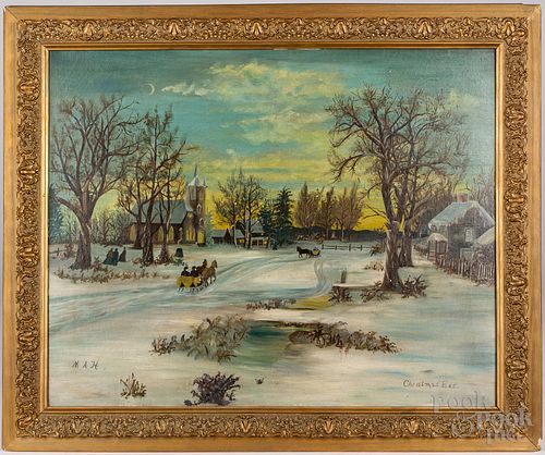 OIL ON CANVAS WINTER LANDSCAPE,