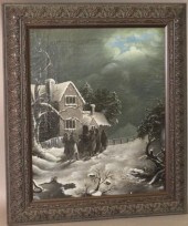 OIL ON CANVAS WINTER SNOW SCEN