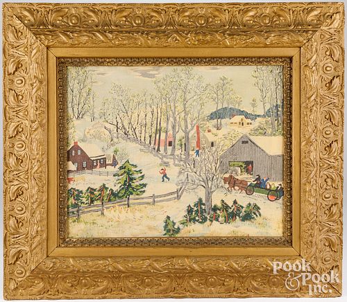 OIL ON CLOTH PRIMITIVE LANDSCAPE,