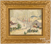 OIL ON CLOTH PRIMITIVE LANDSCA