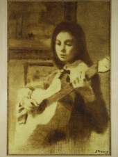 OIL ON MASO- 'Guitar Player' b