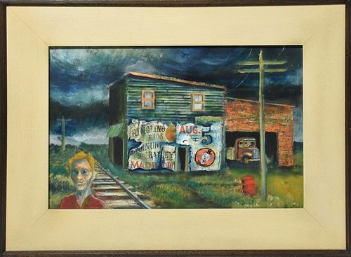 OIL ON MASONITE, ABANDONED RAILROAD