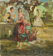 OIL ON MASONITE PARK SCENEOil