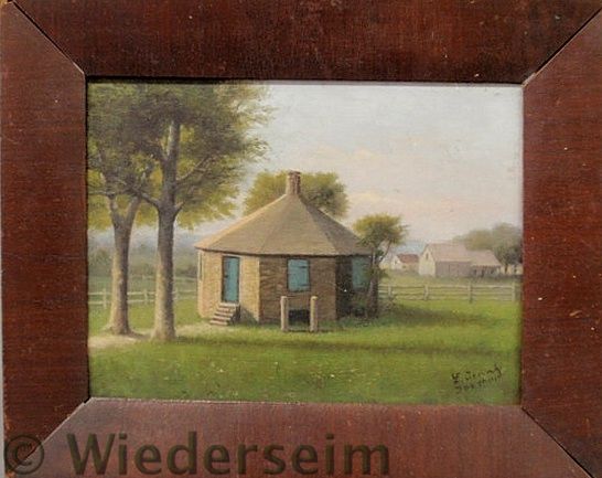 Oil on panel painting of an