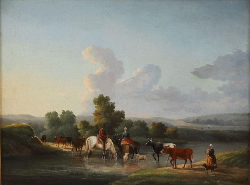 OIL ON PANEL PAINTING TRAVELERS
