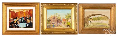 OIL ON PANEL RESTAURANT SCENE,