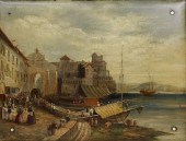 OIL ON PANEL "VIEW OF THE PORT