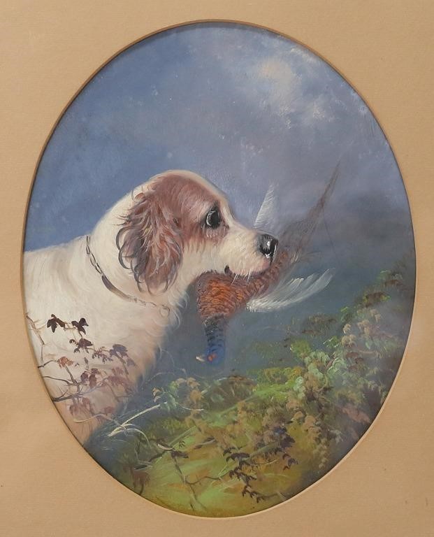 OIL ON PAPER DOG WITH PHEASANTOil